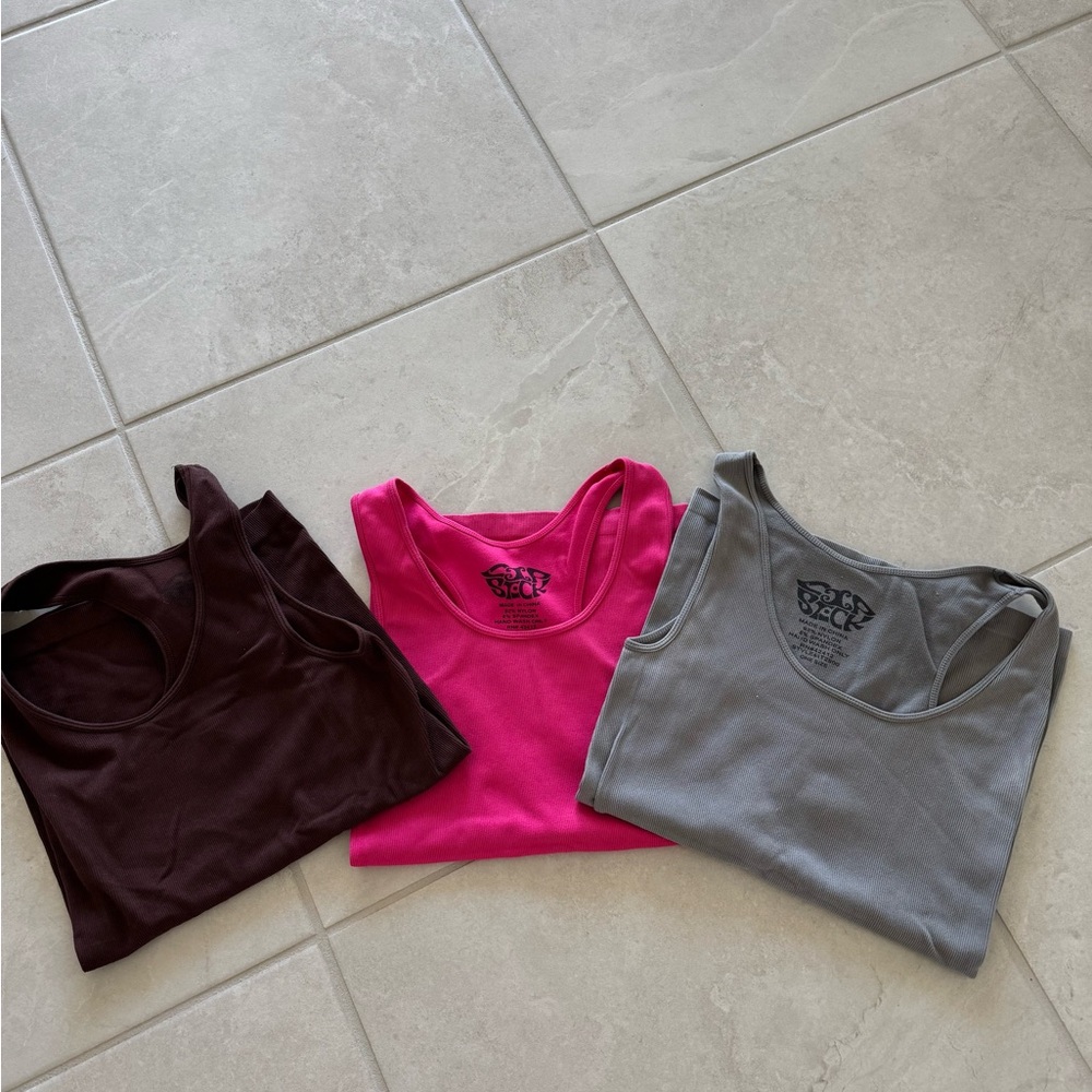 Set of Three Tank Tops - Brown, Pink, and Gray